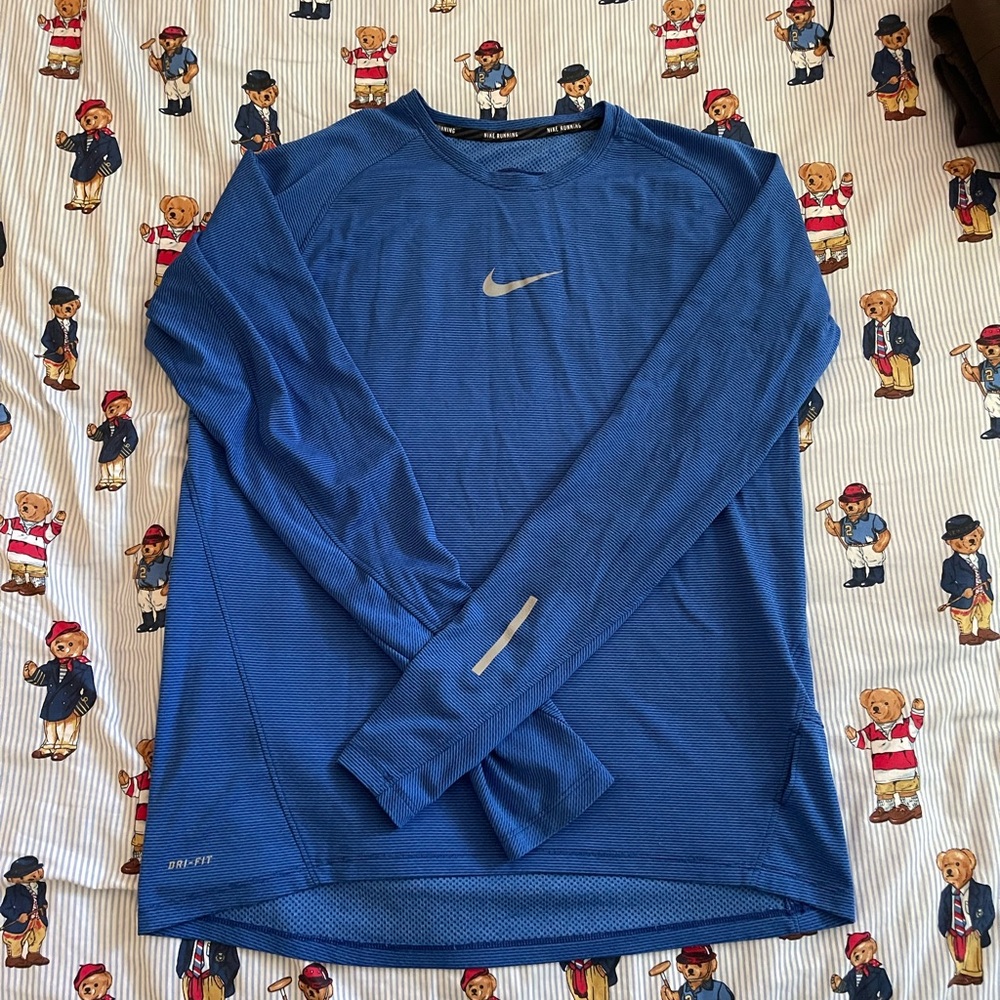 Men dri fit Nike running top long sleeve blue